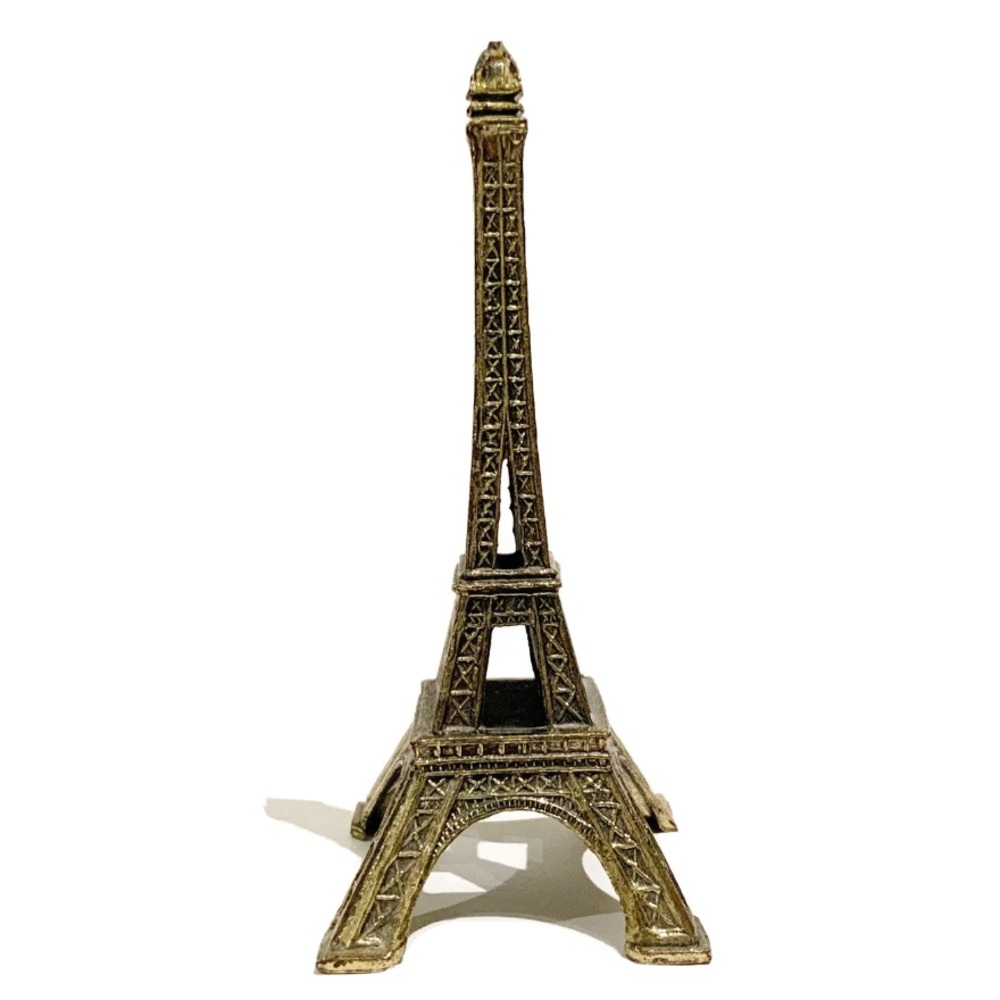 Brass Eiffel Tower Figurine Paris France Made in Italy Desk Decor Gold Tone Home